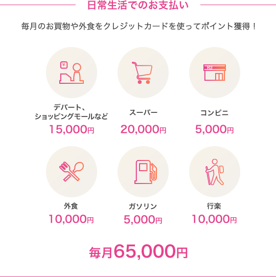 日常生活でのお支払い 毎月65,000円